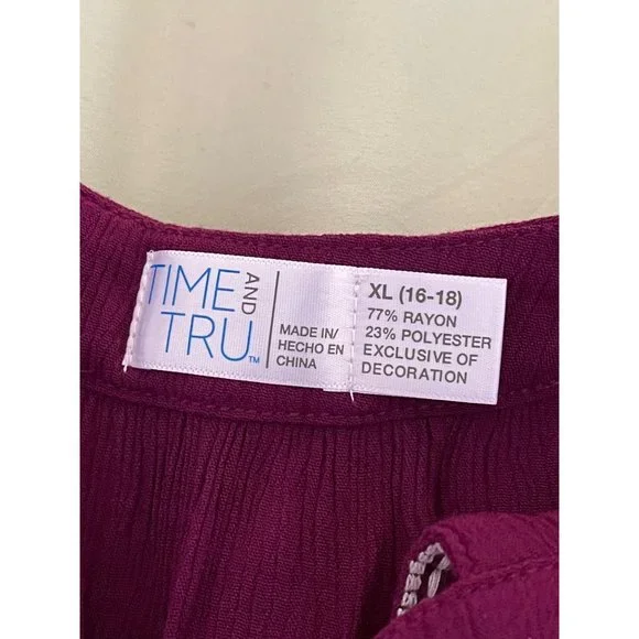 Time & Tru Plum Purple Cold-Shoulder Keyhole Embroider Trim Textured Midi Dress - Picture 12 of 12